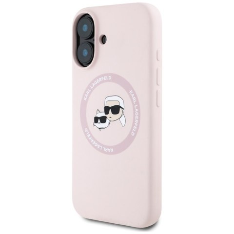 Karl Lagerfeld Silicone Double Heads And Circle MagSafe - Etui do iPhone 16 (różowy) Karl Lagerfeld Silicone Double Heads And Circle MagSafe - Etui do iPhone 16 (różowy)