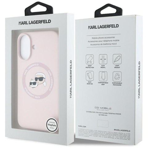 Karl Lagerfeld Silicone Double Heads And Circle MagSafe - Etui do iPhone 16 (różowy) Karl Lagerfeld Silicone Double Heads And Circle MagSafe - Etui do iPhone 16 (różowy)