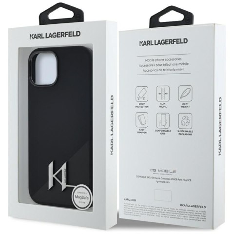 Karl Lagerfeld Silicone Shadow Metal Initial MagSafe - Etui do iPhone 15 (czarny) Karl Lagerfeld Silicone Shadow Metal Initial MagSafe - Etui do iPhone 15 (czarny)