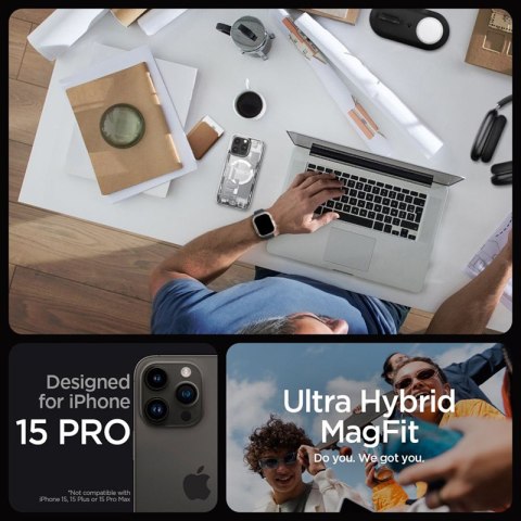 Spigen Ultra Hybrid Mag MagSafe - Etui do iPhone 15 Pro (Zero One White) Spigen Ultra Hybrid Mag MagSafe - Etui do iPhone 15 Pro (Zero One White)