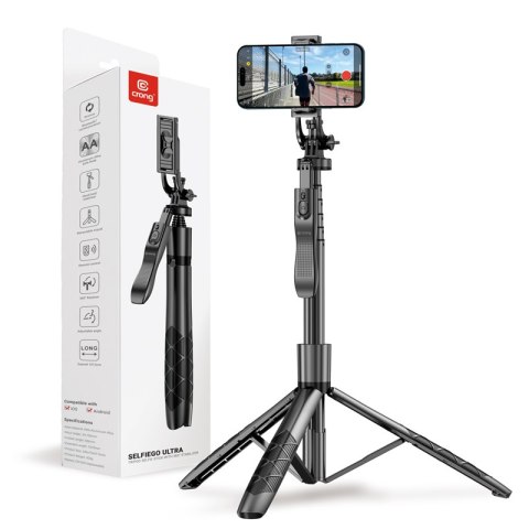 Crong SelfieGo Ultra - Aluminiowy selfie stick Bluetooth tripod (czarny) Crong SelfieGo Ultra - Aluminiowy selfie stick Bluetooth tripod (czarny)