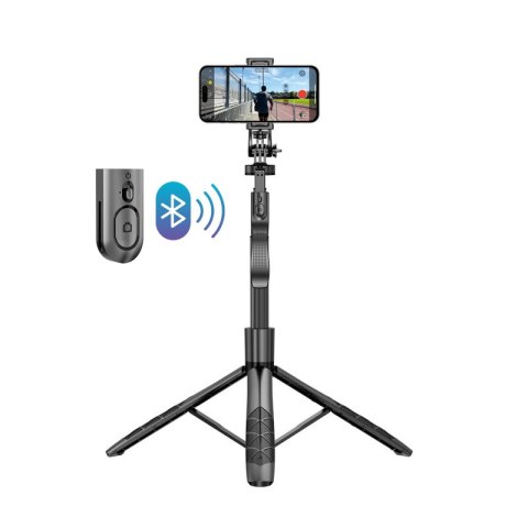 Crong SelfieGo Ultra - Aluminiowy selfie stick Bluetooth tripod (czarny) Crong SelfieGo Ultra - Aluminiowy selfie stick Bluetooth tripod (czarny)