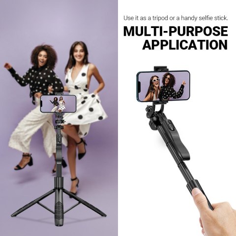 Crong SelfieGo Ultra - Aluminiowy selfie stick Bluetooth tripod (czarny) Crong SelfieGo Ultra - Aluminiowy selfie stick Bluetooth tripod (czarny)