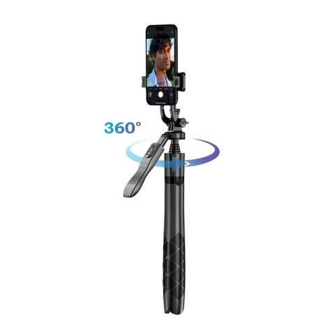 Crong SelfieGo Ultra - Aluminiowy selfie stick Bluetooth tripod (czarny) Crong SelfieGo Ultra - Aluminiowy selfie stick Bluetooth tripod (czarny)