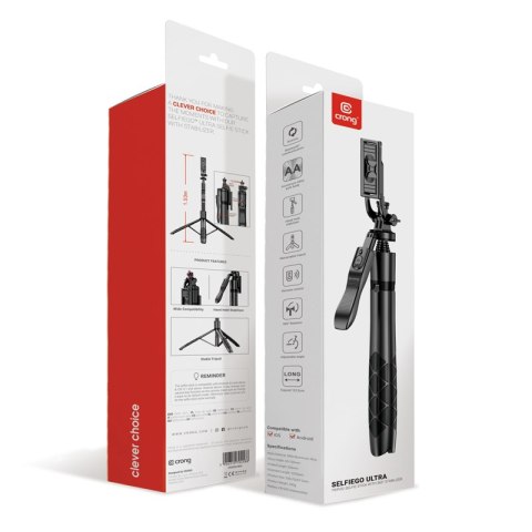 Crong SelfieGo Ultra - Aluminiowy selfie stick Bluetooth tripod (czarny) Crong SelfieGo Ultra - Aluminiowy selfie stick Bluetooth tripod (czarny)