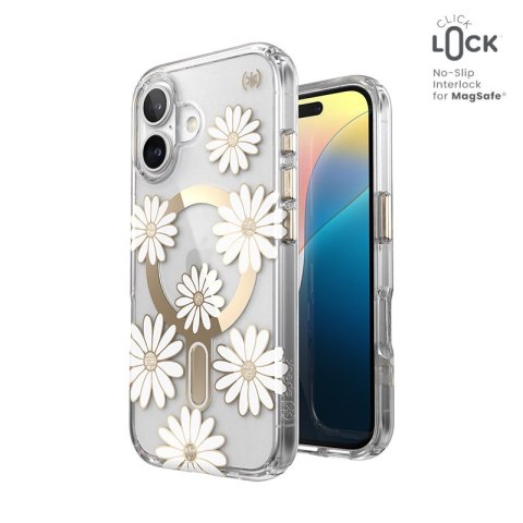 Speck Presidio Lux ClickLock & MagSafe - Etui iPhone 16 (Sunshine Daisies / Clear / Gold) Speck Presidio Lux ClickLock & MagSafe - Etui iPhone 16 (Sunshine Daisies / Clear / Gold)