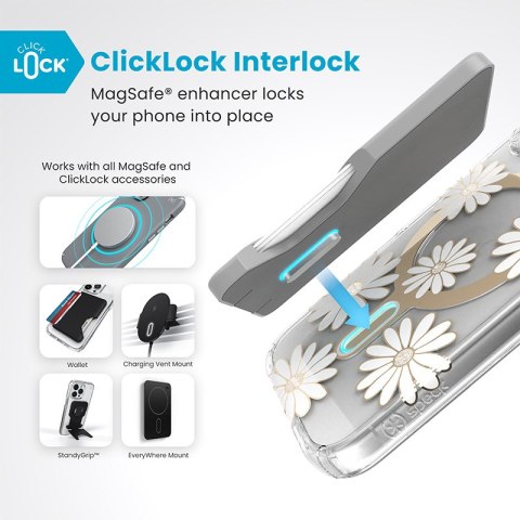Speck Presidio Lux ClickLock & MagSafe - Etui iPhone 16 (Sunshine Daisies / Clear / Gold) Speck Presidio Lux ClickLock & MagSafe - Etui iPhone 16 (Sunshine Daisies / Clear / Gold)