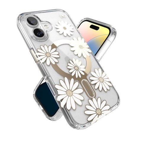 Speck Presidio Lux ClickLock & MagSafe - Etui iPhone 16 (Sunshine Daisies / Clear / Gold) Speck Presidio Lux ClickLock & MagSafe - Etui iPhone 16 (Sunshine Daisies / Clear / Gold)