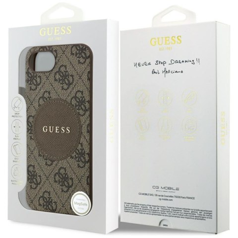 Guess 4G Circle Classic Logo MagSafe - Etui do iPhone 16e (brązowy) Guess 4G Circle Classic Logo MagSafe - Etui do iPhone 16e (brązowy)