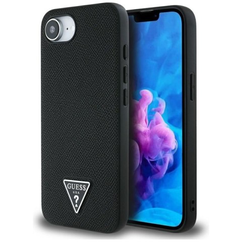 Guess Grained Triangle MagSafe - Etui do iPhone 16e (czarny) Guess Grained Triangle MagSafe - Etui do iPhone 16e (czarny)