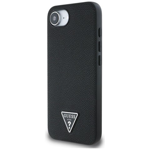 Guess Grained Triangle MagSafe - Etui do iPhone 16e (czarny) Guess Grained Triangle MagSafe - Etui do iPhone 16e (czarny)