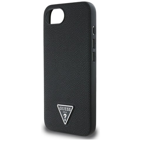Guess Grained Triangle MagSafe - Etui do iPhone 16e (czarny) Guess Grained Triangle MagSafe - Etui do iPhone 16e (czarny)