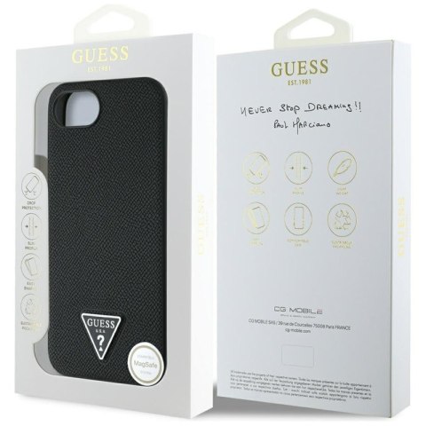 Guess Grained Triangle MagSafe - Etui do iPhone 16e (czarny) Guess Grained Triangle MagSafe - Etui do iPhone 16e (czarny)