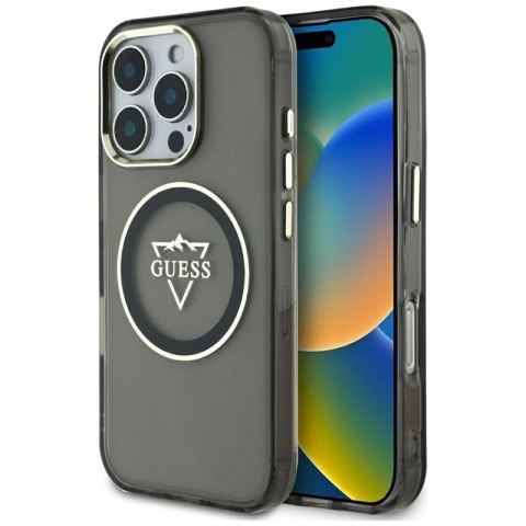 Guess IML Metal Mountain Logo MagSafe - Etui do iPhone 16 Pro (czarny) Guess IML Metal Mountain Logo MagSafe - Etui do iPhone 16 Pro (czarny)