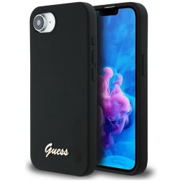 Guess Silicone Script Metal Logo MagSafe - Etui do iPhone 16e (czarny)