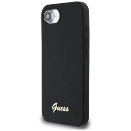 Guess Silicone Script Metal Logo MagSafe - Etui do iPhone 16e (czarny)