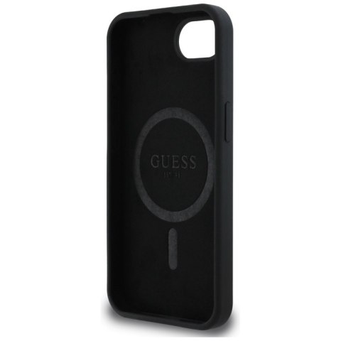 Guess Silicone Script Metal Logo MagSafe - Etui do iPhone 16e (czarny) Guess Silicone Script Metal Logo MagSafe - Etui do iPhone 16e (czarny)