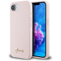 Guess Silicone Script Metal Logo MagSafe - Etui do iPhone 16e (różowy)