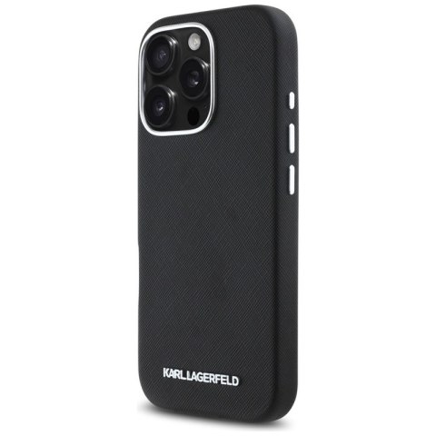 Karl Lagerfeld Saffiano Full Wrapped Elongated Metal Logo MagSafe - Etui do iPhone 16 Pro Max (czarny) Karl Lagerfeld Saffiano Full Wrapped Elongated Metal Logo MagSafe - Etui do iPhone 16 Pro Max (czarny)