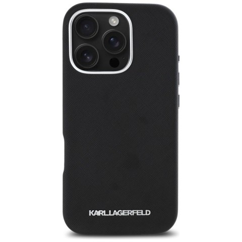 Karl Lagerfeld Saffiano Full Wrapped Elongated Metal Logo MagSafe - Etui do iPhone 16 Pro Max (czarny) Karl Lagerfeld Saffiano Full Wrapped Elongated Metal Logo MagSafe - Etui do iPhone 16 Pro Max (czarny)