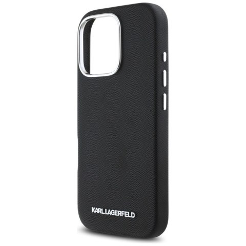 Karl Lagerfeld Saffiano Full Wrapped Elongated Metal Logo MagSafe - Etui do iPhone 16 Pro Max (czarny) Karl Lagerfeld Saffiano Full Wrapped Elongated Metal Logo MagSafe - Etui do iPhone 16 Pro Max (czarny)