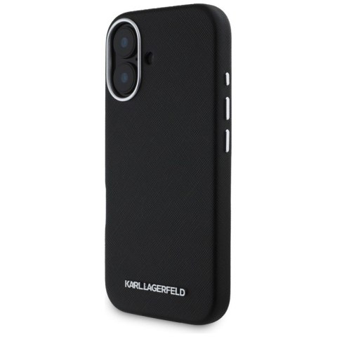 Karl Lagerfeld Saffiano Full Wrapped Elongated Metal Logo MagSafe - Etui do iPhone 16 (czarny) Karl Lagerfeld Saffiano Full Wrapped Elongated Metal Logo MagSafe - Etui do iPhone 16 (czarny)