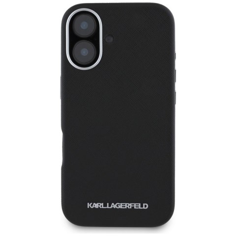 Karl Lagerfeld Saffiano Full Wrapped Elongated Metal Logo MagSafe - Etui do iPhone 16 (czarny) Karl Lagerfeld Saffiano Full Wrapped Elongated Metal Logo MagSafe - Etui do iPhone 16 (czarny)
