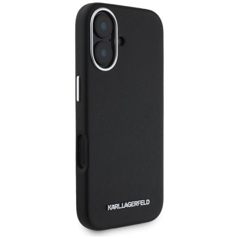 Karl Lagerfeld Saffiano Full Wrapped Elongated Metal Logo MagSafe - Etui do iPhone 16 (czarny) Karl Lagerfeld Saffiano Full Wrapped Elongated Metal Logo MagSafe - Etui do iPhone 16 (czarny)