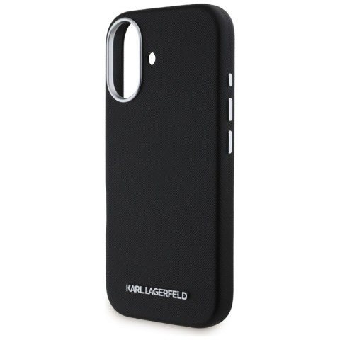 Karl Lagerfeld Saffiano Full Wrapped Elongated Metal Logo MagSafe - Etui do iPhone 16 (czarny) Karl Lagerfeld Saffiano Full Wrapped Elongated Metal Logo MagSafe - Etui do iPhone 16 (czarny)