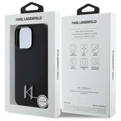 Karl Lagerfeld Silicone Shadow Metal Initial MagSafe - Etui iPhone 16 Pro (czarny) Karl Lagerfeld Silicone Shadow Metal Initial MagSafe - Etui iPhone 16 Pro (czarny)