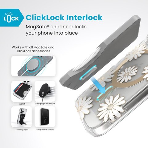 Speck Presidio Lux ClickLock & MagSafe - Etui iPhone 16 Pro (Sunshine Daisies / Clear / Gold) Speck Presidio Lux ClickLock & MagSafe - Etui iPhone 16 Pro (Sunshine Daisies / Clear / Gold)