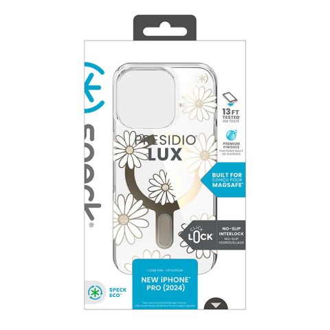 Speck Presidio Lux ClickLock & MagSafe - Etui iPhone 16 Pro (Sunshine Daisies / Clear / Gold) Speck Presidio Lux ClickLock & MagSafe - Etui iPhone 16 Pro (Sunshine Daisies / Clear / Gold)
