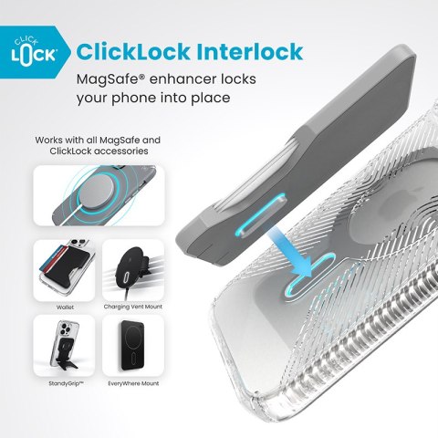 Speck Presidio Perfect-Clear Grip ClickLock & MagSafe - Etui iPhone 16 Pro Max (Clear / Chrome Finish / Serene Silver) Speck Presidio Perfect-Clear Grip ClickLock & MagSafe - Etui iPhone 16 Pro Max (Clear / Chrome Finish / Serene Silver)
