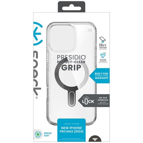 Speck Presidio Perfect-Clear Grip ClickLock & MagSafe - Etui iPhone 16 Pro Max (Clear / Chrome Finish / Serene Silver) Speck Presidio Perfect-Clear Grip ClickLock & MagSafe - Etui iPhone 16 Pro Max (Clear / Chrome Finish / Serene Silver)