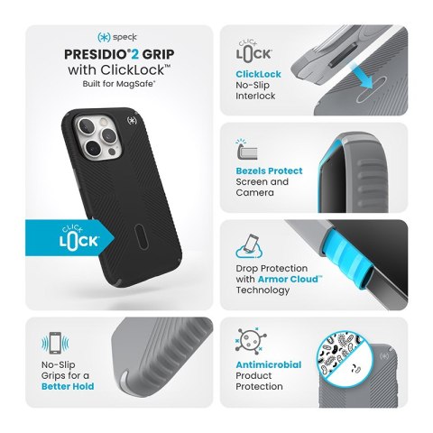 Speck Presidio2 Grip ClickLock & MagSafe - Etui iPhone 16 Pro (Black / Slate Grey / White) Speck Presidio2 Grip ClickLock & MagSafe - Etui iPhone 16 Pro (Black / Slate Grey / White)