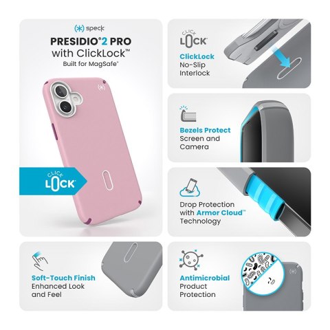 Speck Presidio2 Pro ClickLock & MagSafe - Etui iPhone 16 Plus (Wednesday Pink / Boysenberry Purple / White) Speck Presidio2 Pro ClickLock & MagSafe - Etui iPhone 16 Plus (Wednesday Pink / Boysenberry Purple / White)