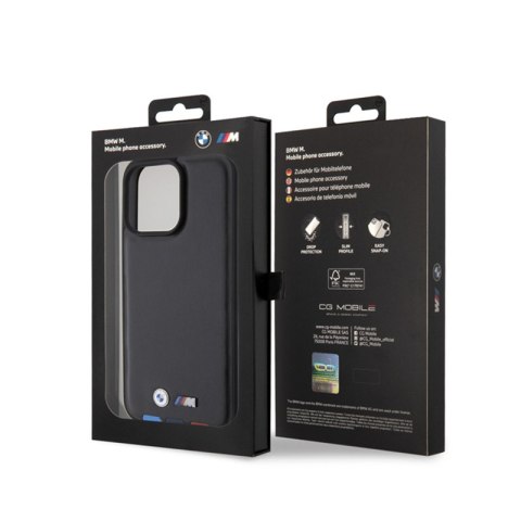 BMW Leather Hot Stamp Tricolor - Etui iPhone 15 Pro Max (czarny) BMW Leather Hot Stamp Tricolor - Etui iPhone 15 Pro Max (czarny)