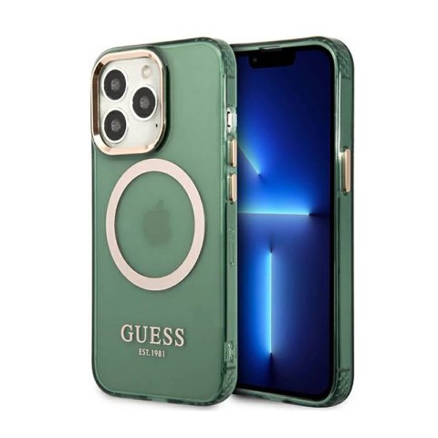 Guess Gold Outline Translucent MagSafe - Etui iPhone 13 Pro (zielony) Guess Gold Outline Translucent MagSafe - Etui iPhone 13 Pro (zielony)