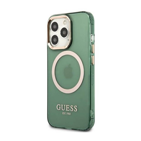 Guess Gold Outline Translucent MagSafe - Etui iPhone 13 Pro (zielony) Guess Gold Outline Translucent MagSafe - Etui iPhone 13 Pro (zielony)