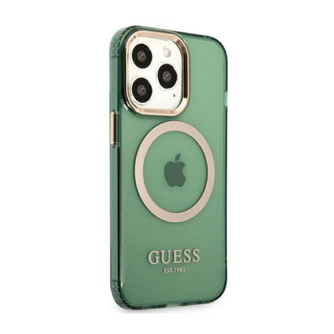 Guess Gold Outline Translucent MagSafe - Etui iPhone 13 Pro (zielony) Guess Gold Outline Translucent MagSafe - Etui iPhone 13 Pro (zielony)