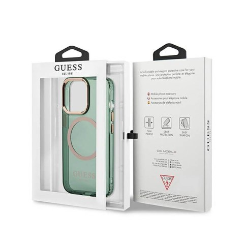 Guess Gold Outline Translucent MagSafe - Etui iPhone 13 Pro (zielony) Guess Gold Outline Translucent MagSafe - Etui iPhone 13 Pro (zielony)