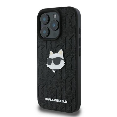 Karl Lagerfeld Monogram Choupette Head Pin - Etui iPhone 16 Pro (czarny) Karl Lagerfeld Monogram Choupette Head Pin - Etui iPhone 16 Pro (czarny)