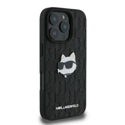 Karl Lagerfeld Monogram Choupette Head Pin - Etui iPhone 16 Pro (czarny) Karl Lagerfeld Monogram Choupette Head Pin - Etui iPhone 16 Pro (czarny)