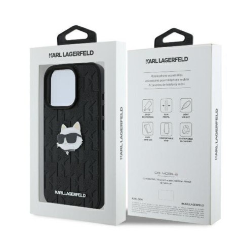 Karl Lagerfeld Monogram Choupette Head Pin - Etui iPhone 16 Pro (czarny) Karl Lagerfeld Monogram Choupette Head Pin - Etui iPhone 16 Pro (czarny)