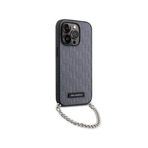 Karl Lagerfeld Saffiano Monogram Chain - Etui iPhone 14 Pro Max (Srebrny) Karl Lagerfeld Saffiano Monogram Chain - Etui iPhone 14 Pro Max (Srebrny)