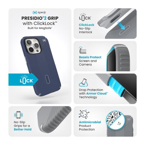 Speck Presidio2 Grip ClickLock & MagSafe - Etui iPhone 16 Pro (Coastal Blue / Dust Grey / White) Speck Presidio2 Grip ClickLock & MagSafe - Etui iPhone 16 Pro (Coastal Blue / Dust Grey / White)