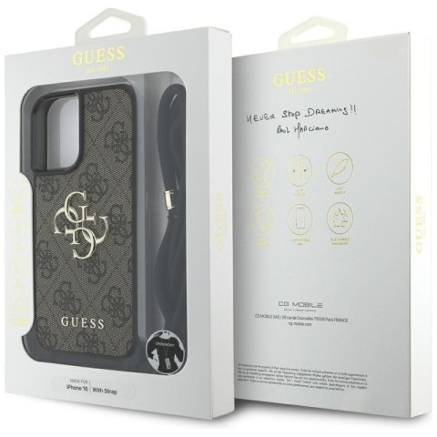Guess 4G Big Logo Cord Strap Crossbody - Etui do iPhone 16 (brązowy) Guess 4G Big Logo Cord Strap Crossbody - Etui do iPhone 16 (brązowy)