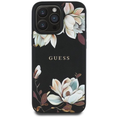 Guess Grained Printed Flower Pattern MagSafe - Etui do iPhone 16 Pro Max (czarny) Guess Grained Printed Flower Pattern MagSafe - Etui do iPhone 16 Pro Max (czarny)