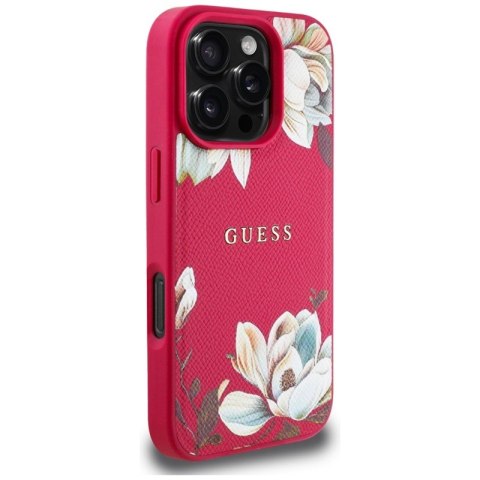 Guess Grained Printed Flower Pattern MagSafe - Etui do iPhone 16 Pro Max (fuksja) Guess Grained Printed Flower Pattern MagSafe - Etui do iPhone 16 Pro Max (fuksja)