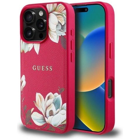 Guess Grained Printed Flower Pattern MagSafe - Etui do iPhone 16 Pro (fuksja) Guess Grained Printed Flower Pattern MagSafe - Etui do iPhone 16 Pro (fuksja)